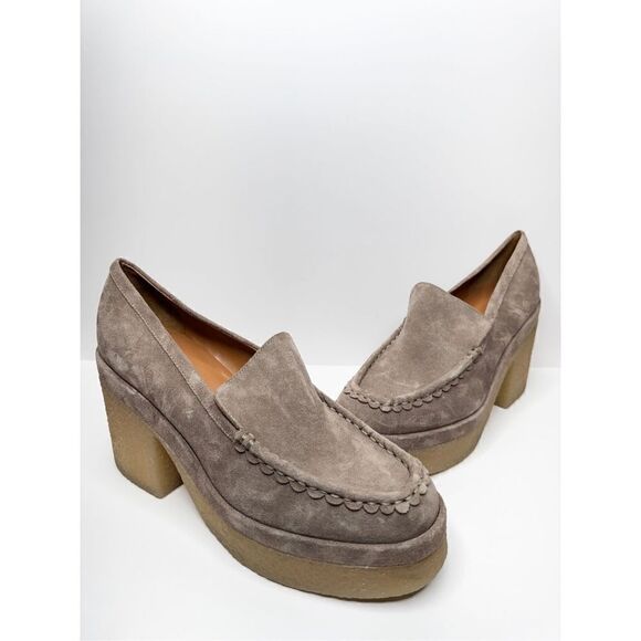 Marc Fisher Lina Platform Loafer Size 10 Suede Leather Penny Tan Slip On Shoes - Picture 3 of 10
